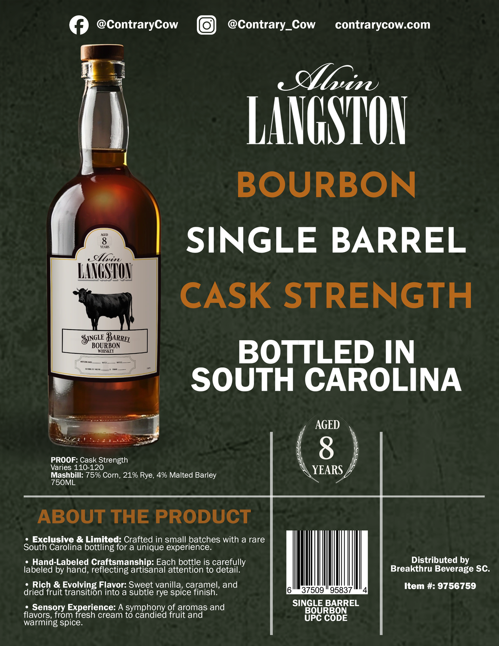 Alvin Langston 8-Year Single Barrel Cask Strength Bourbon