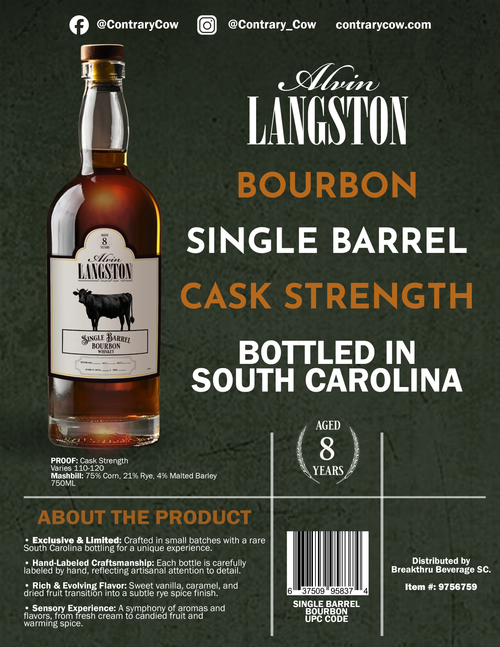 Alvin Langston 8-Year Single Barrel Cask Strength Bourbon